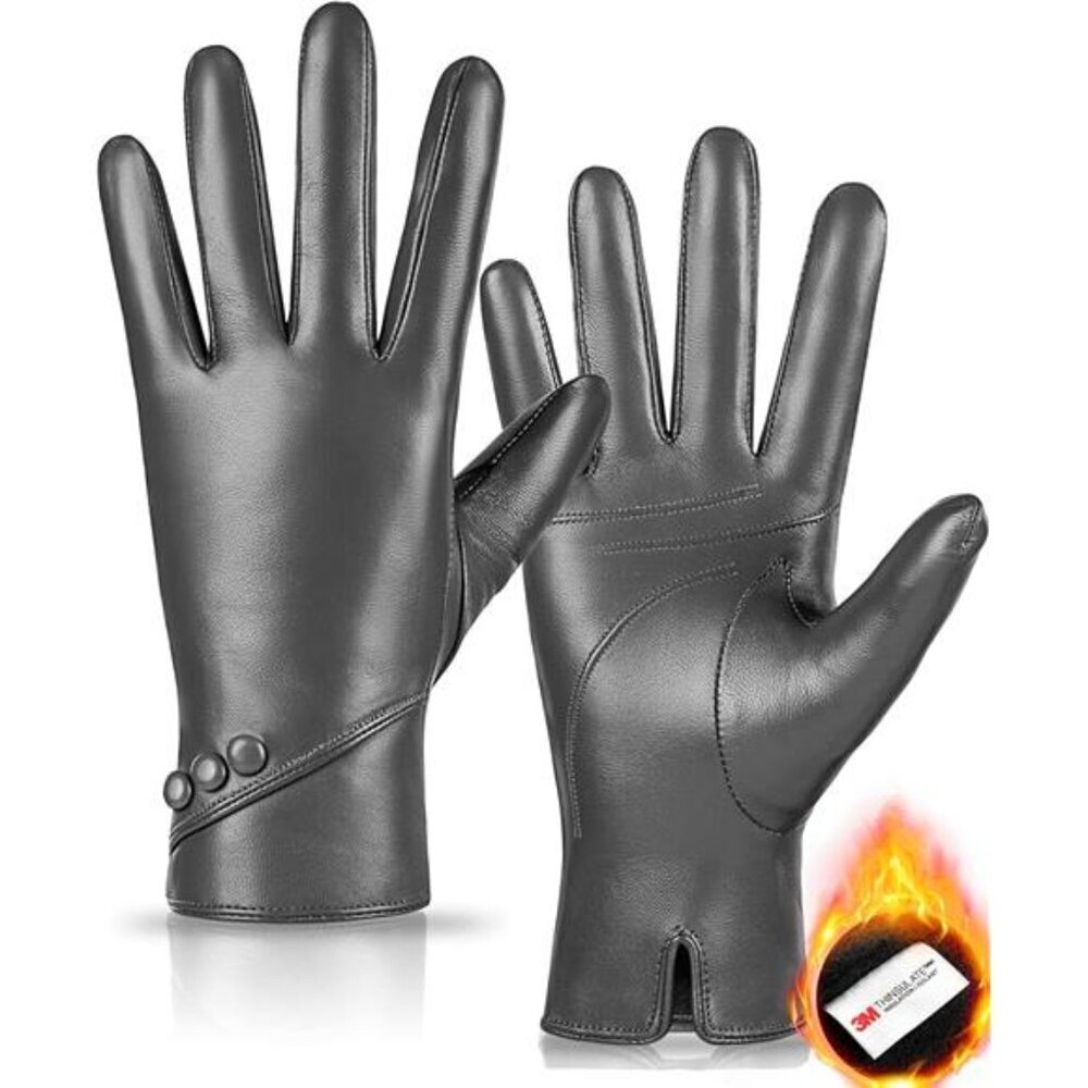 Touchscreen Leather Gloves Women Winter Warm Sheepskin